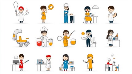 Leinwandbilder - Collection of modern and minimalist icons representing different professional avatar characters such as doctor teacher engineer and chef in a clean and stylized design