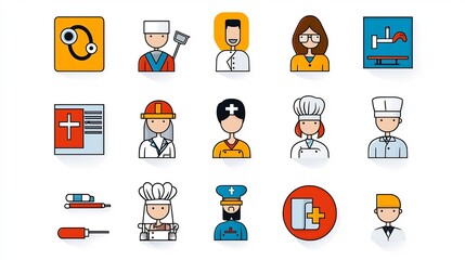Leinwandbilder - Collection of Modern and Minimalist Icons Showcasing Different Avatar Professions Such as Doctor Teacher Engineer and Chef in a Stylized Graphic Design