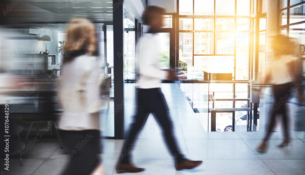 Workplace Moving Fast Business people, walking and speed with busy office for productive ...