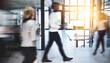 © peopleimages.com - Business people, walking and speed with busy office for productive company, movement or rush. Group, employees or fast team moving with motion blur in lobby or hallway for staff meeting at workplace