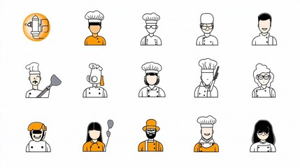 Fototapete - Set of simple and minimalist icons representing various professional careers and occupations including soldier chef scientist and teacher with a clean and flat design style