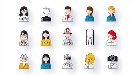 Poster - Modern icons depicting different professional occupations including a nurse firefighter photographer and lawyer with a clean and minimalist aesthetic design