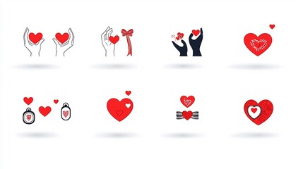 Fototapete - Versatile Collection of Love Icons Featuring Symbols Like Hand Hearts Ribbon Hearts and Heart Lockets   Perfect Design Elements for Romantic Themes Weddings Valentines Day and More