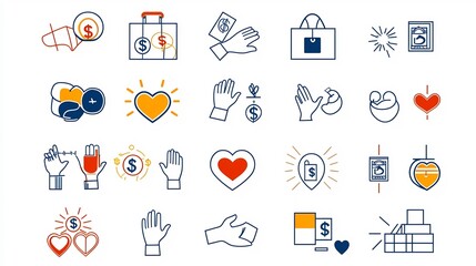 Poster - Charity and Donation Themed Icons Representing Generosity Compassion and Social Responsibility for Nonprofit Outreach Campaigns and Fundraising Efforts