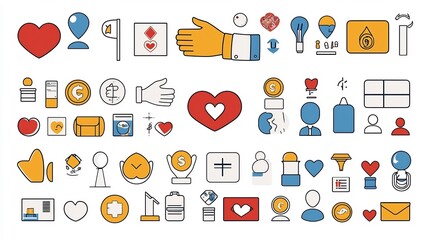 Poster - Comprehensive collection of icons representing the concepts of charity philanthropy and community service  Includes elements such as handshakes open hands with coins
