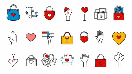Poster - Minimalist and Stylized Icons Symbolizing Charitable Donation Fundraising and Community Support  Perfect for Nonprofit Advocacy and Humanitarian Design Projects