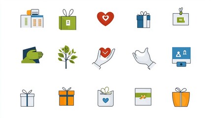 Poster - Charitable Giving Symbols in Clean Style   Icons Representing Acts of Kindness Generosity and Community Support
