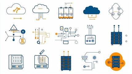 Leinwandbilder - Comprehensive cloud server database and digital connection icon set for modern technology infrastructure and hosting solutions  Featuring scalable flexible