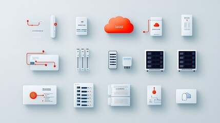 Leinwandbilder - Comprehensive set of icons depicting the essential elements of hosting and cloud network services including cloud sync virtual servers digital data flow