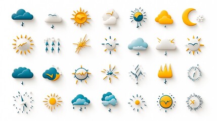 Fototapete - Comprehensive set of vibrant weather icons and symbols in a range of colors perfect for use in weather forecasts climate reports mobile apps digital dashboards and other meteorological applications