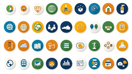 Poster - Pixel perfect icon collection with editable stroke illustrating various sectors of society such as tourism agriculture and public services in a clean modern and abstract design