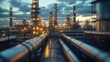 © Old Man Stocker - Industrial refinery complex with pipes and towers. Refinery complex with intricate pipelines and tall industrial towers, illustrating the complexity of chemical processing and energy production.