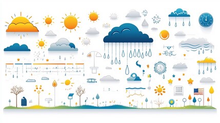 Aufkleber - A set of colorful minimalist weather icons in a style designed for weather forecasting apps data dashboards and weather related interfaces  The icons depict sunny rainy stormy