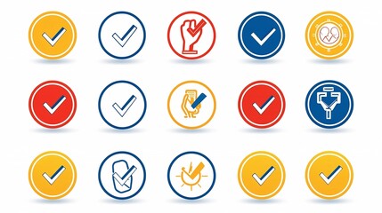 Leinwandbilder - Colorful icon set featuring various elements like hand pointing tick marks and selection indicators perfect for decision making choice and selection related themes and concepts