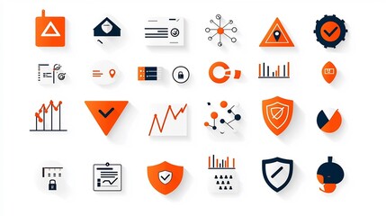 Poster - Comprehensive Icon Set for Risk Management Visualization and Analysis  Includes essential elements like alert triangles security shields