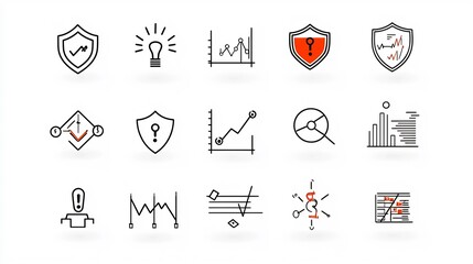 Poster - Comprehensive Pixel Perfect Risk Management Icon Set with Editable Stroke Featuring Shields Exclamation Marks and Financial Graphs to Visually Represent Key Business and Investment Strategies