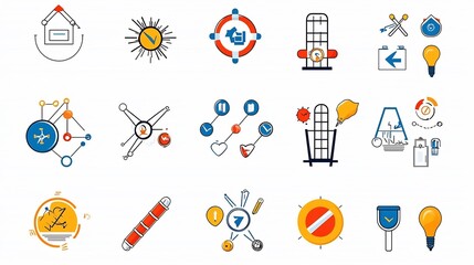 Aufkleber - Pixel perfect icons in a 64x64 format with editable stroke showcasing a collection of risk management elements like barriers safe zones and alert symbols in a clean modern and minimalist style