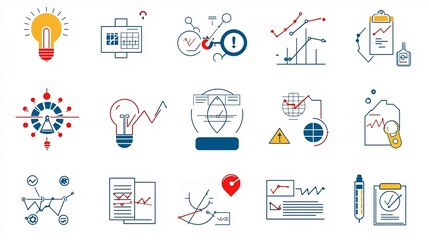 Poster - Comprehensive set of 64x64 pixel perfect line icons with editable stroke showcasing a variety of risk management related symbols and indicators for business finance and security applications