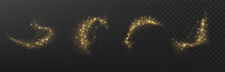 Wall Mural - abstract gold glitter design element. magic gold dust trail for new year, merry christmas greeting c