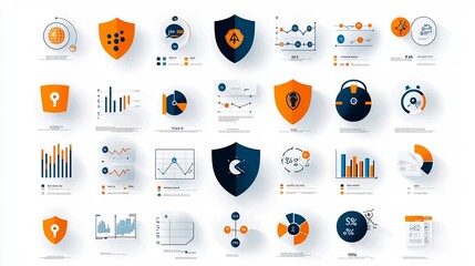 Poster - Sleek and minimalist icons for risk management data analytics and business intelligence  Featuring geometric shields alert symbols and statistical charts in a clean pixel perfect design