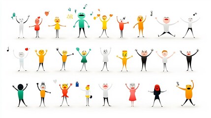 Fototapete - Versatile icon collection depicting a range of human figures expressing diverse emotions and interactions ideal for representing social connection concepts