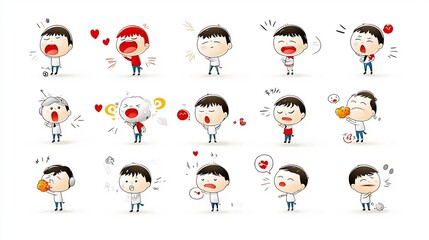 Aufkleber - Collection of icons showcasing a variety of human figures capturing diverse emotions expressions and body language  Ideal for representing communication interaction