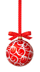 Wall Mural - Red Christmas ball hanging, isolated on white background