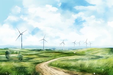 Wall Mural - Turbine field landscape grassland.