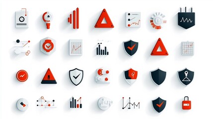 Poster - Comprehensive icon collection featuring essential elements for risk management including alert triangles security shields