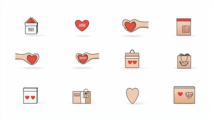 Poster - Collection of simple and modern icons representing charitable giving donation drives and community outreach events on a clean white background