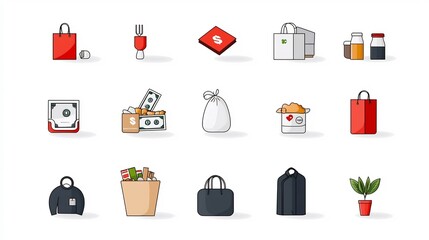 Poster - Set of minimalist icons representing different types of charitable donations and humanitarian aid including money food clothing and other essential supplies