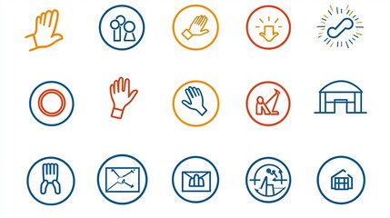 Poster - icons depicting various community support symbols like helping hands support circles and volunteers with friendly colors and simple line art  These icons represent concepts of charity teamwork unity