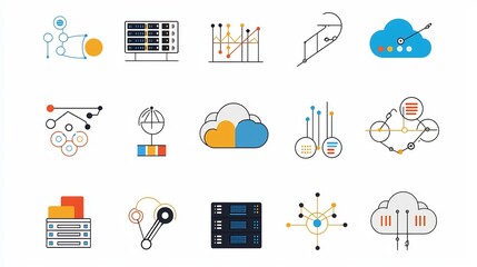 Leinwandbilder - Soft Colored Icons Depicting Cloud Database Server Clusters and Cloud App Development Symbols for Cloud Computing Infrastructure Concepts