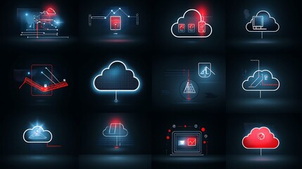 Leinwandbilder - Seamless Cloud Connectivity Icons Depicting Data Access and Real Time Synchronization for Digital Enterprises and Cloud Based Solutions