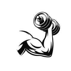 Wall Mural - A black and white illustration of a man lifting a dumbbell. The dumbbell is in the middle of the photo and is the main focus