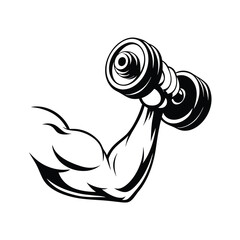 Wall Mural - A black and white illustration of a man lifting a dumbbell. The dumbbell is in the middle of the photo and is the main focus