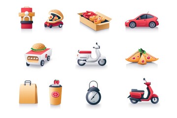 Sticker - A set of colorful icons representing various types of food, suitable for use in culinary contexts or as meal planning aids