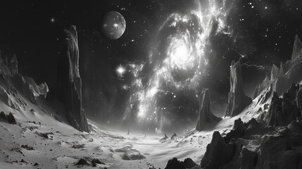 Wall Mural - unknown planet from outer space. space nebula. cosmic cluster of stars. outer space background