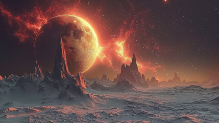 Wall Mural - unknown planet from outer space. space nebula. cosmic cluster of stars. outer space background