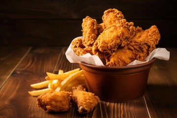 Wall Mural - Fried food fried chicken french fries.