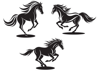 Wall Mural - a vector silhouette of a running horse, running horse black silhouette set, horse vector animal illu