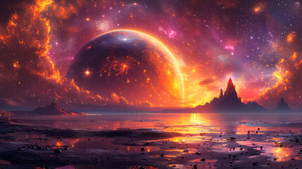 Wall Mural - unknown planet from outer space. space nebula. cosmic cluster of stars. outer space background