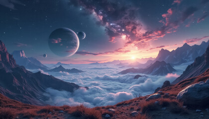 Wall Mural - unknown planet from outer space. space nebula. cosmic cluster of stars. outer space background