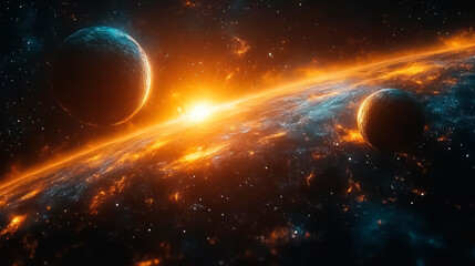 Wall Mural - Unknown planet from outer space. Space nebula. Cosmic cluster of stars. Outer space background