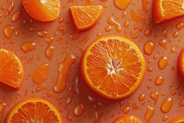 Sticker - Juicy orange slices with droplets of water on a flat surface