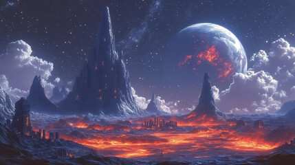Wall Mural - Unknown planet from outer space. Space nebula. Cosmic cluster of stars. Outer space background