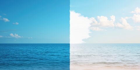 Wall Mural - A serene coastal view showcasing the vibrant ocean contrasting with soft clouds.