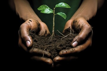 Sticker - Hands of trees growing seedlings gardening planting outdoors.