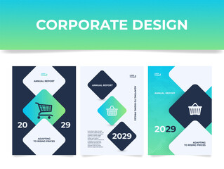 Wall Mural - Annual report rhombus geometric shape corporate design poster template set vector flat