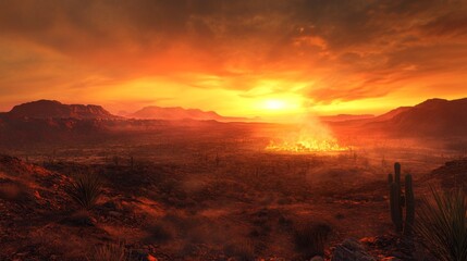 Wall Mural - a desert landscape with a sunset in the background